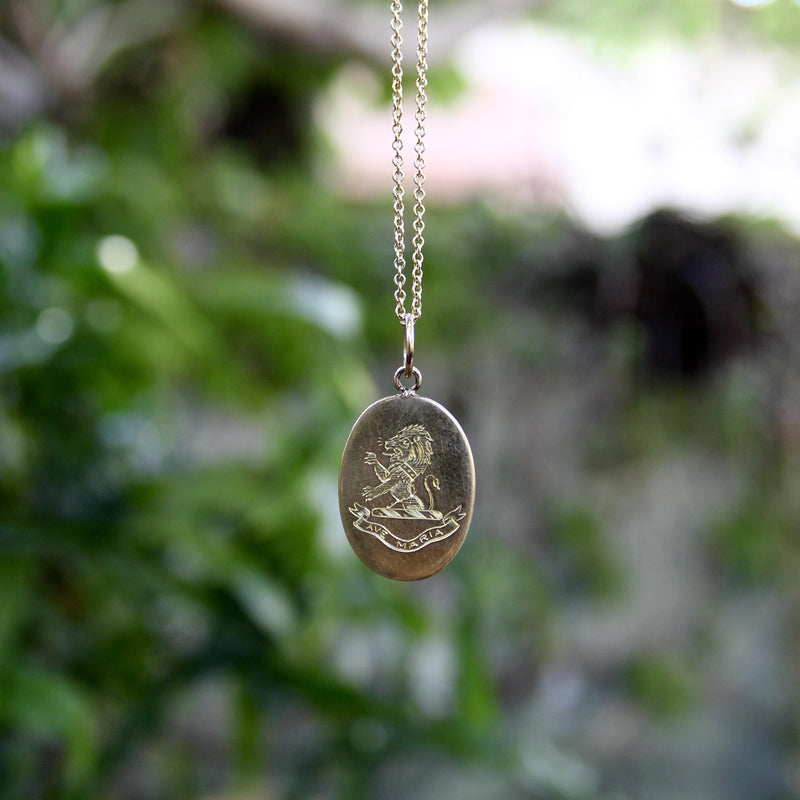 Victorian 18K Gold Hand Engraved Ave Maria Lion Pendant Charm Kirsten's Corner 