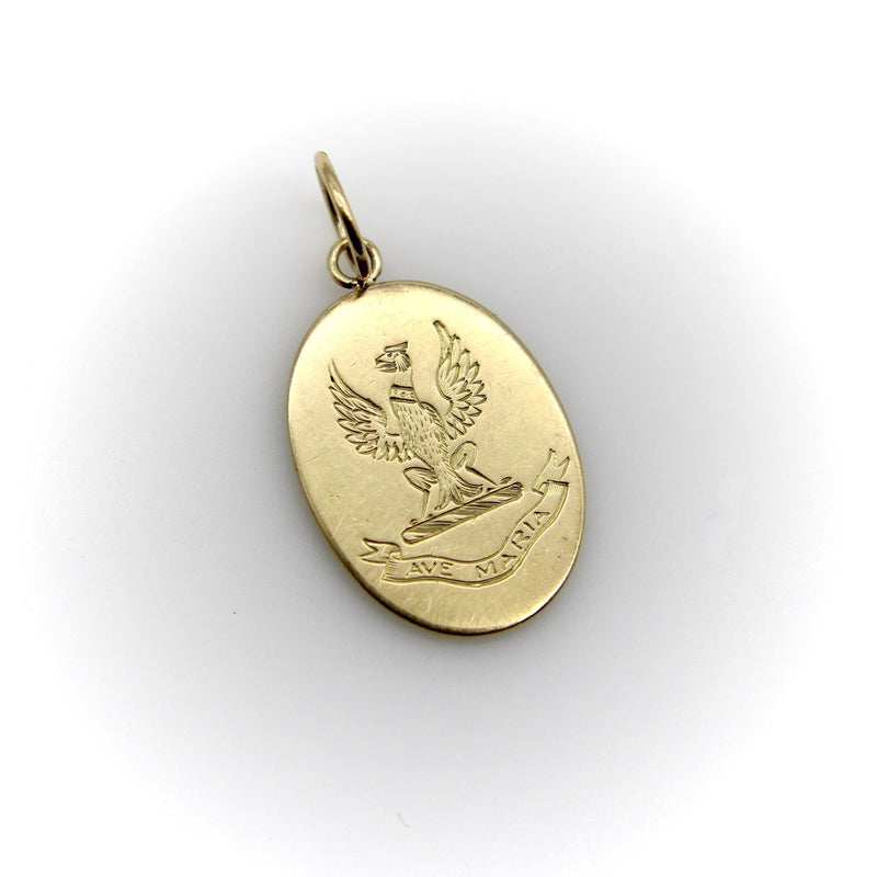 Victorian 18K Gold Hand Engraved Ave Maria Eagle Pendant Charm Kirsten's Corner 