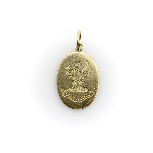 Victorian 18K Gold Hand Engraved Ave Maria Eagle Pendant Charm Kirsten's Corner 