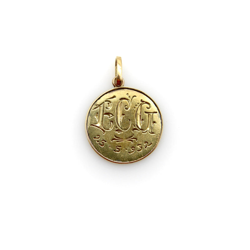 Art Deco 18K Gold Hand-Painted Enamel Jesus Medallion Pendant Charm Pendant, Charm Kirsten's Corner 