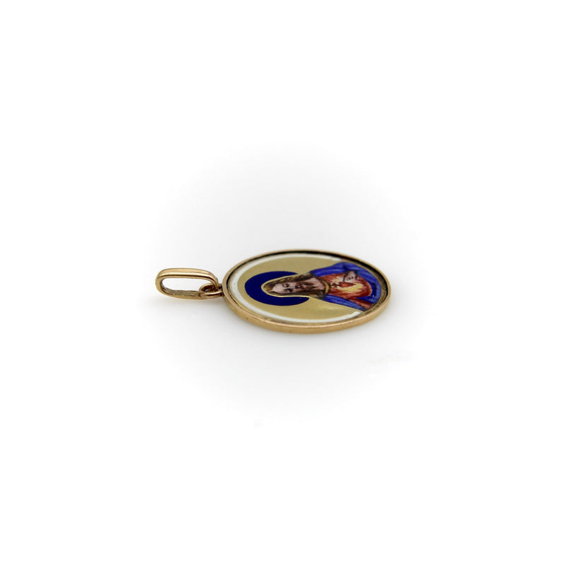 Art Deco 18K Gold Hand-Painted Enamel Jesus Medallion Pendant Charm Pendant, Charm Kirsten's Corner 