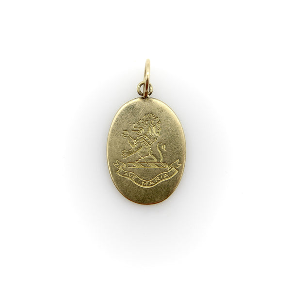 Victorian 18K Gold Hand Engraved Ave Maria Lion Pendant Charm Kirsten's Corner 