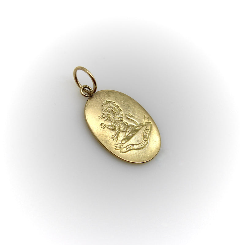 Victorian 18K Gold Hand Engraved Ave Maria Lion Pendant Charm Kirsten's Corner 