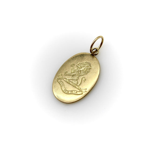 Victorian 18K Gold Hand Engraved Ave Maria Lion Pendant Charm Kirsten's Corner 