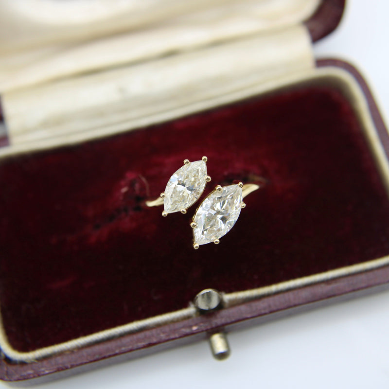 Vintage 18K Gold Marquise Diamond Bypass Ring Kirsten's Corner 