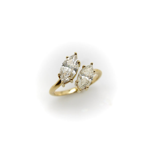 Vintage 18K Gold Marquise Diamond Bypass Ring Kirsten's Corner 