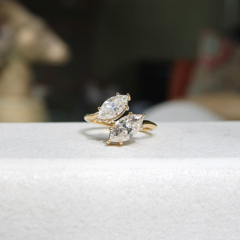 Vintage 18K Gold Marquise Diamond Bypass Ring Kirsten's Corner 