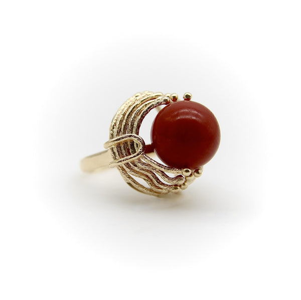 Vintage 14K Gold Freeform Sardinian Coral Sphere Ring Kirsten's Corner 