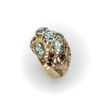 14K Gold Victorian Blue Topaz and Garnet Bombe Ring Kirsten's Corner 