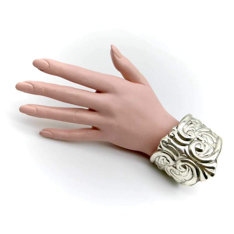 Vintage Sterling Silver Mexican Wide Cuff Bracelet Kirsten's Corner 