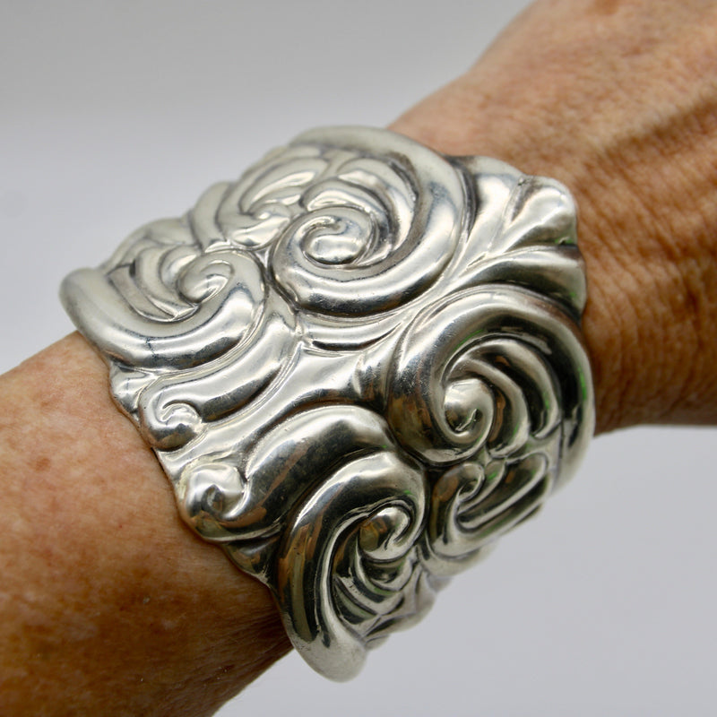 Vintage Sterling Silver Mexican Wide Cuff Bracelet Kirsten's Corner 