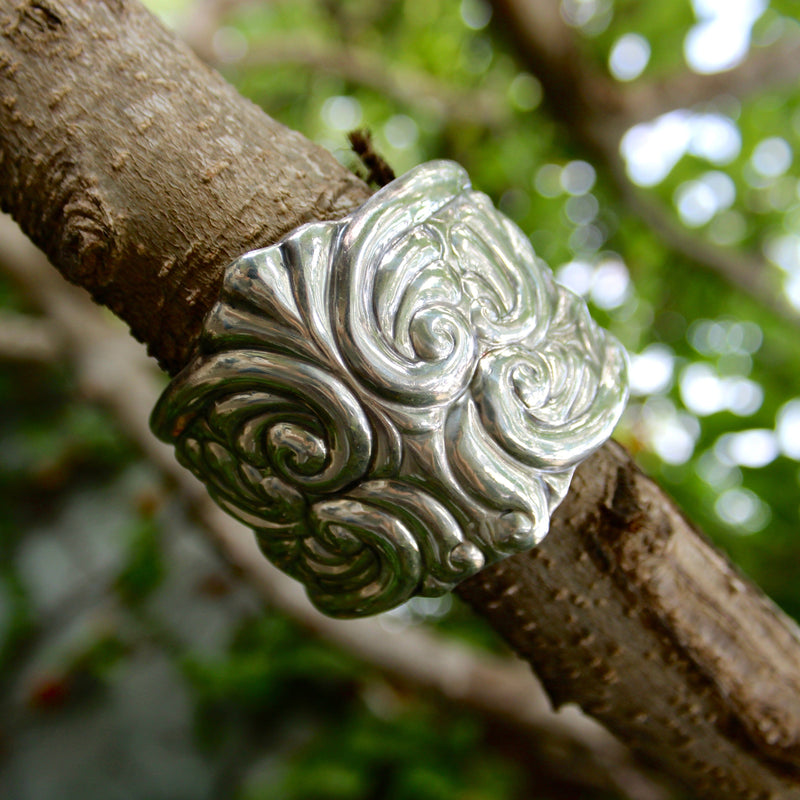 Vintage Sterling Silver Mexican Wide Cuff Bracelet Kirsten's Corner 
