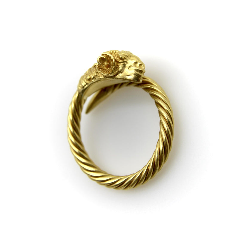 Vintage 22K Gold Etruscan Revival Ram’s Head Ring Kirsten's Corner 