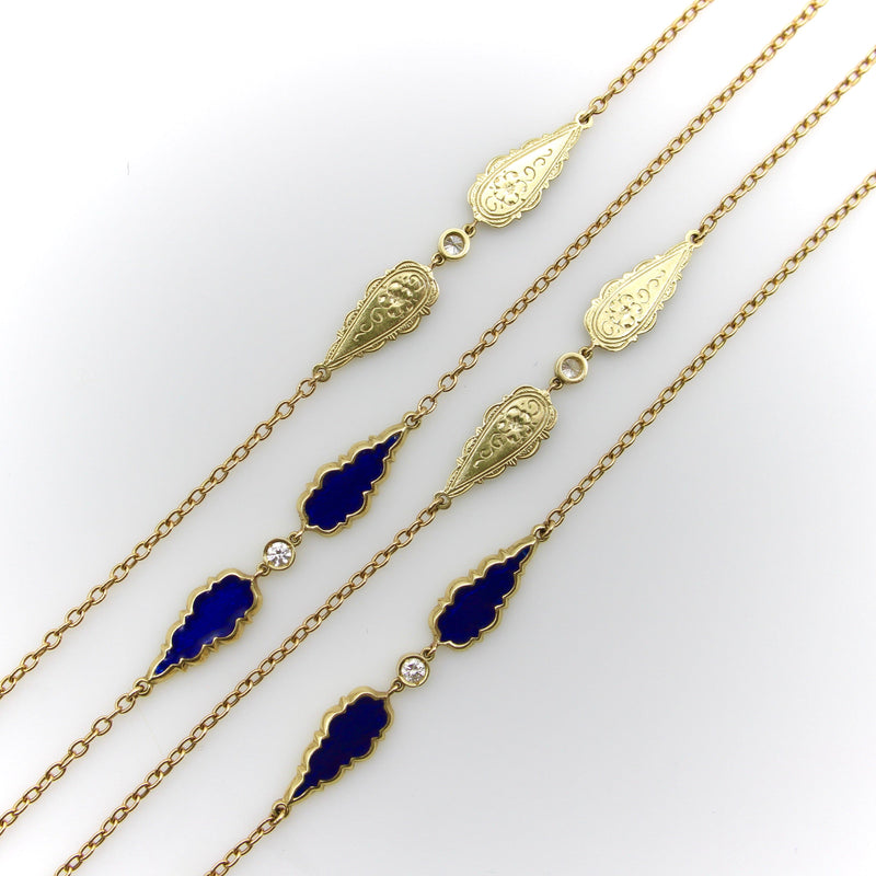 Signature 14K Gold Gothic Teardrop Diamond and Enamel Station Chain Chain Kirsten's Corner 