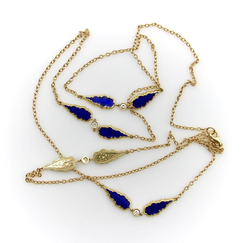 Signature 14K Gold Gothic Teardrop Diamond and Enamel Station Chain Chain Kirsten's Corner 