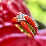 14K Gold Coral and Diamond Modernist Ring Kirsten's Corner 