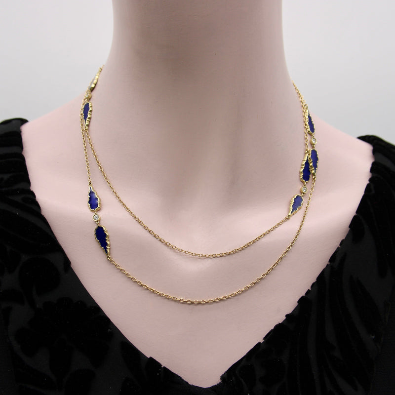 Signature 14K Gold Gothic Teardrop Diamond and Enamel Station Chain Chain Kirsten's Corner 