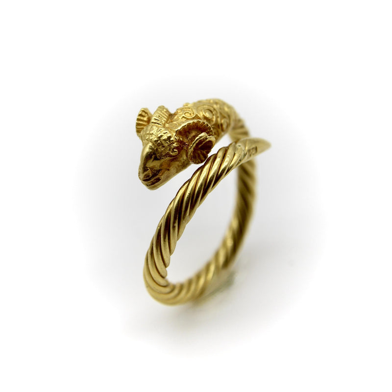 Vintage 22K Gold Etruscan Revival Ram’s Head Ring Kirsten's Corner 