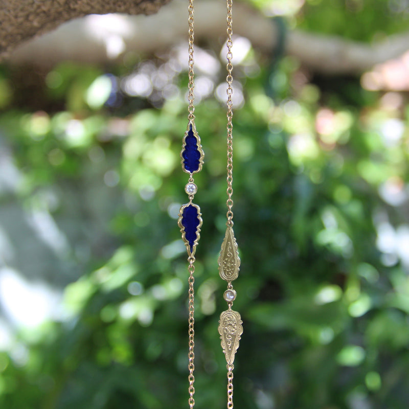 Signature 14K Gold Gothic Teardrop Diamond and Enamel Station Chain Chain Kirsten's Corner 