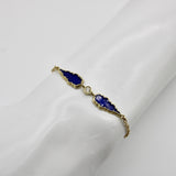 Signature 14K Gold Gothic Teardrop Diamond and Blue Enamel Bracelet Kirsten's Corner 