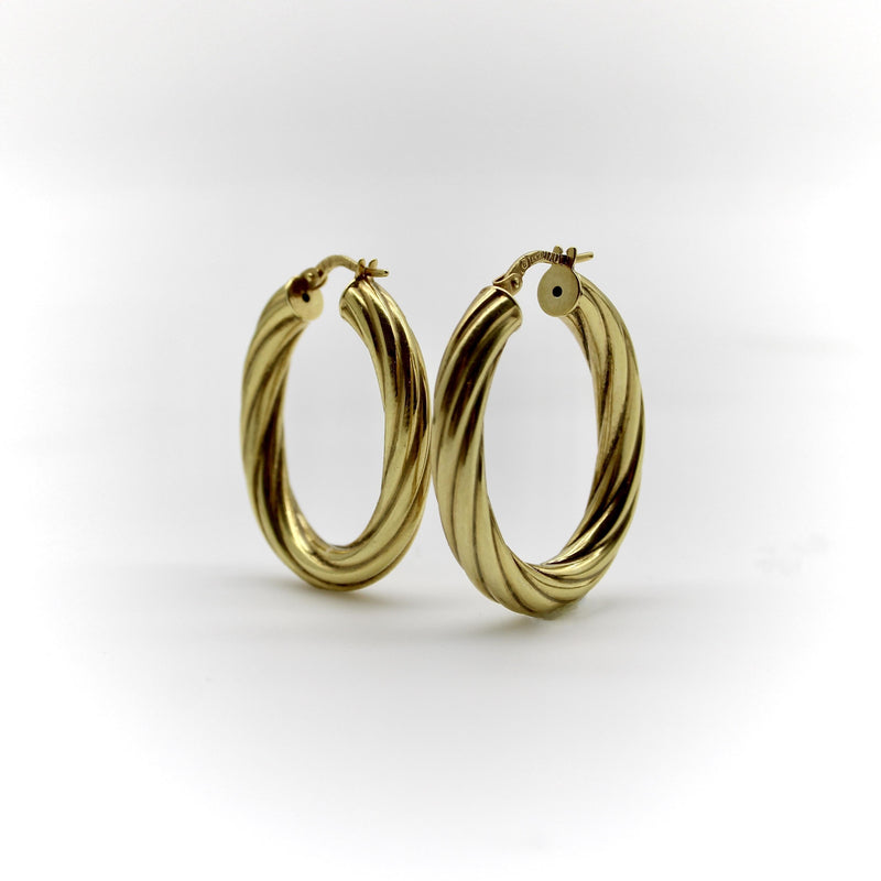 Vintage 14K Gold Twisted Oval Italian Hoops Earrings Kirsten's Corner 