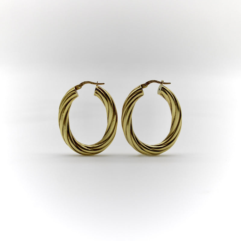 Vintage 14K Gold Twisted Oval Italian Hoops Earrings Kirsten's Corner 