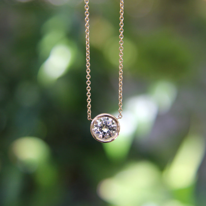 Signature 14K Gold Bezel Set Old European Cut Diamond 16” Necklace Kirsten's Corner 
