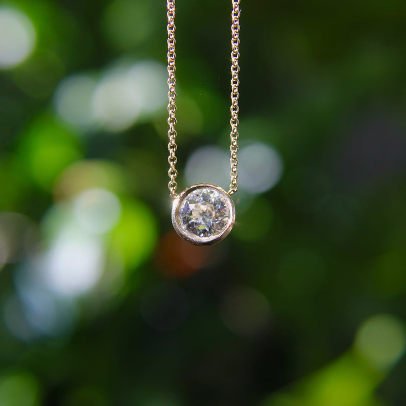 Signature 14K Gold Bezel Set Old European Cut Diamond 18” Necklace Kirsten's Corner 