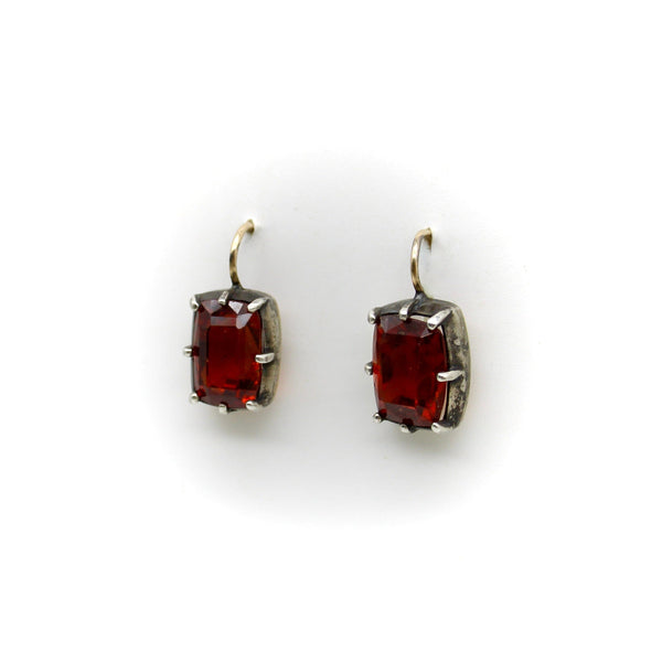 Vintage 18K Gold and Silver Collet Set Mandarin Garnet Earrings kirsten's corner 