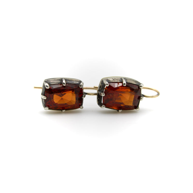 Vintage 18K Gold and Silver Collet Set Mandarin Garnet Earrings kirsten's corner 
