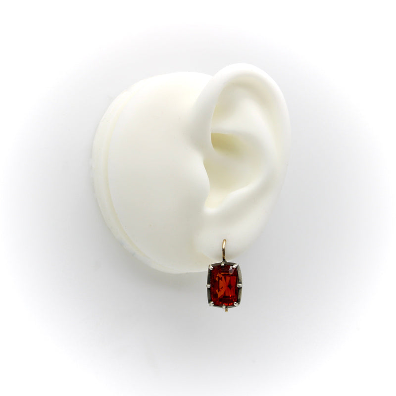 Vintage 18K Gold and Silver Collet Set Mandarin Garnet Earrings kirsten's corner 