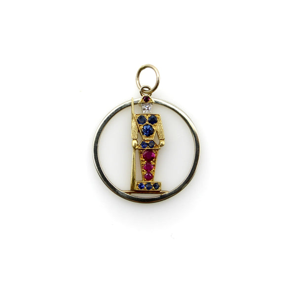 Retro 18K Gold Diamond Ruby and Sapphire Guard Charm or Pendant Kirsten's Corner 