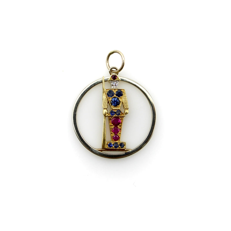 Retro 18K Gold Diamond Ruby and Sapphire Guard Charm or Pendant Kirsten's Corner 