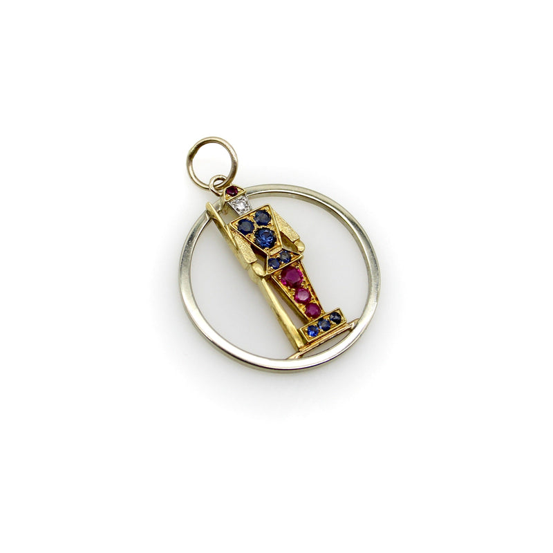 Retro 18K Gold Diamond Ruby and Sapphire Guard Charm or Pendant Kirsten's Corner 