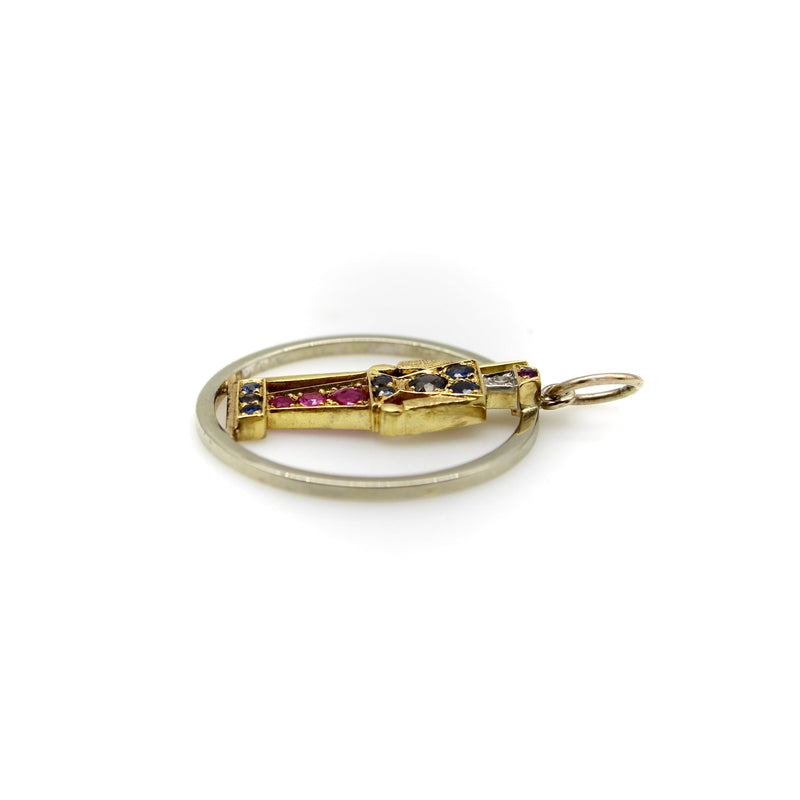 Retro 18K Gold Diamond Ruby and Sapphire Guard Charm or Pendant Kirsten's Corner 