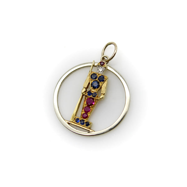 Retro 18K Gold Diamond Ruby and Sapphire Guard Charm or Pendant Kirsten's Corner 