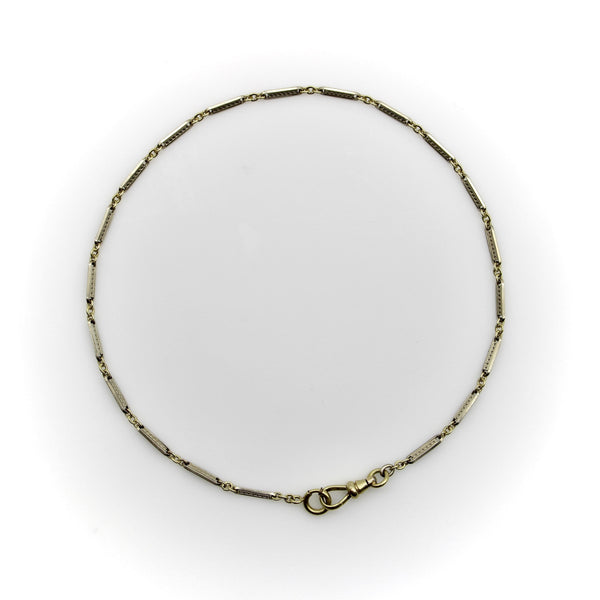 Art Deco 10K Gold Bi-Colored Watch Chain with 14K Gold Dog Clip and Spring Ring Kirsten's Corner 