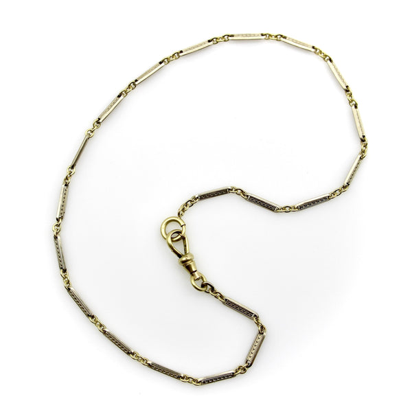 Art Deco 10K Gold Bi-Colored Watch Chain with 14K Gold Dog Clip and Spring Ring Kirsten's Corner 