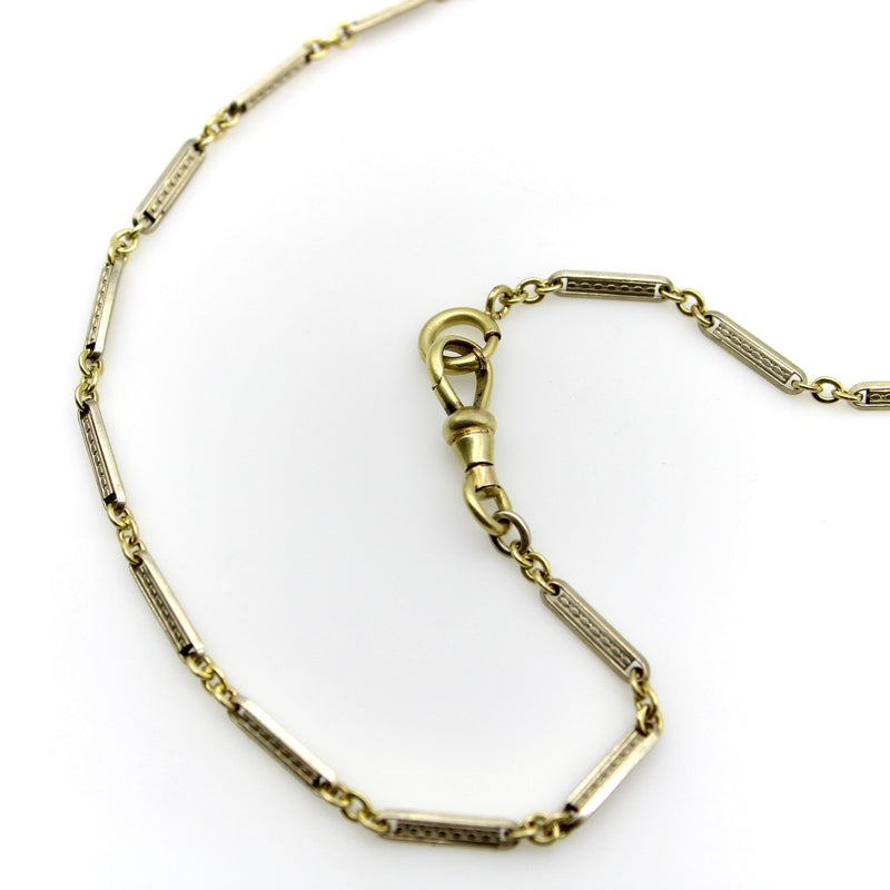 Art Deco 10K Gold Bi-Colored Watch Chain with 14K Gold Dog Clip and Spring Ring Kirsten's Corner 