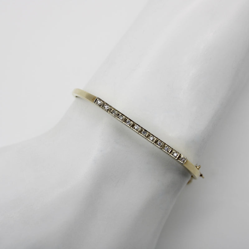 14K Gold Italian Single Cut Diamond Bangle Bracelet Kirsten's Corner 