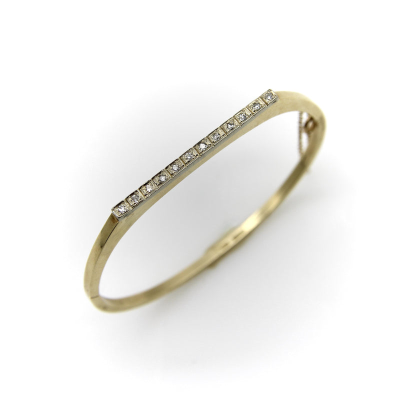 14K Gold Italian Single Cut Diamond Bangle Bracelet Kirsten's Corner 