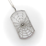 18K White Gold Dog Tag Shaped Spiderweb with Pave Diamonds on 14K Gold Chain Necklaces, Pendants Kirsten's Corner 