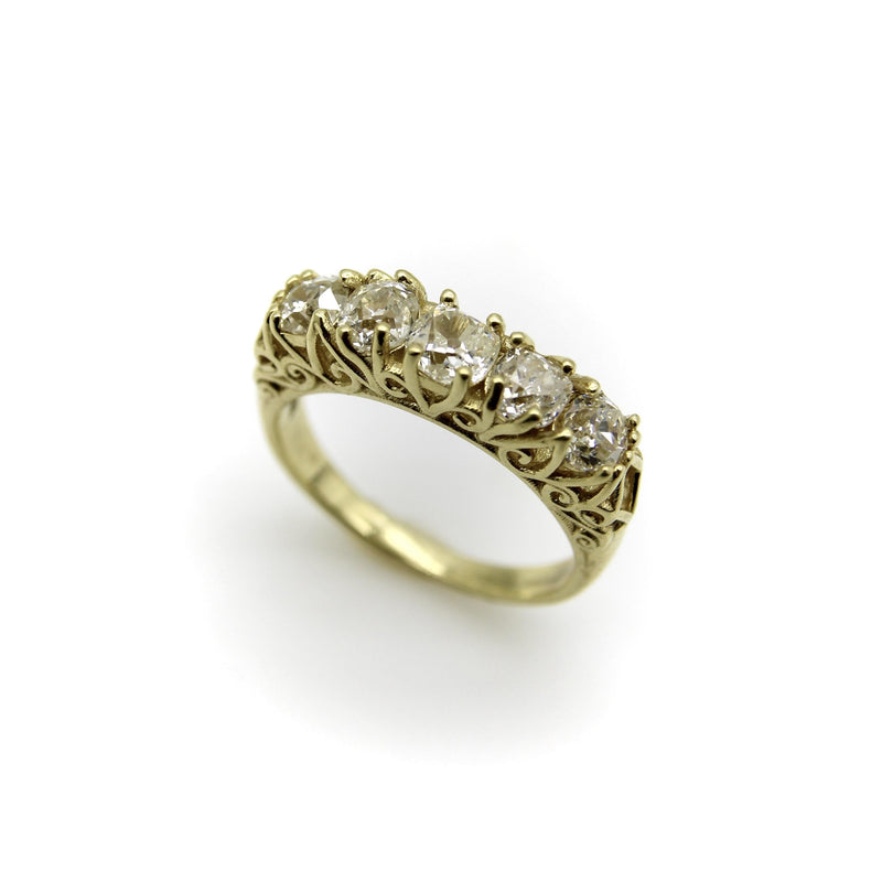 18K Gold Old Mine Cut Diamond Five Stone Signature Ring Kirsten's Corner 