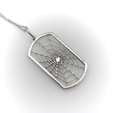 18K White Gold Dog Tag Shaped Spiderweb with Pave Diamonds on 14K Gold Chain Necklaces, Pendants Kirsten's Corner 