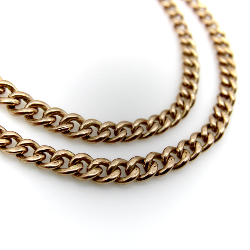 Victorian 9K Rose Gold Graduated Curb Link Watch Chain Necklace Kirsten's Corner 