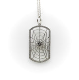 18K White Gold Dog Tag Shaped Spiderweb with Pave Diamonds on 14K Gold Chain Necklaces, Pendants Kirsten's Corner 