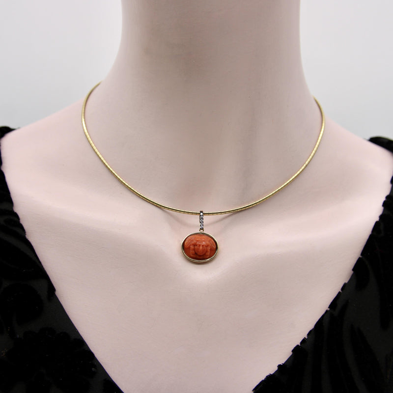 14K Gold Signature Victorian Coral Winged Angel Pendant with Diamonds Pendant, Charm Kirsten's Corner 