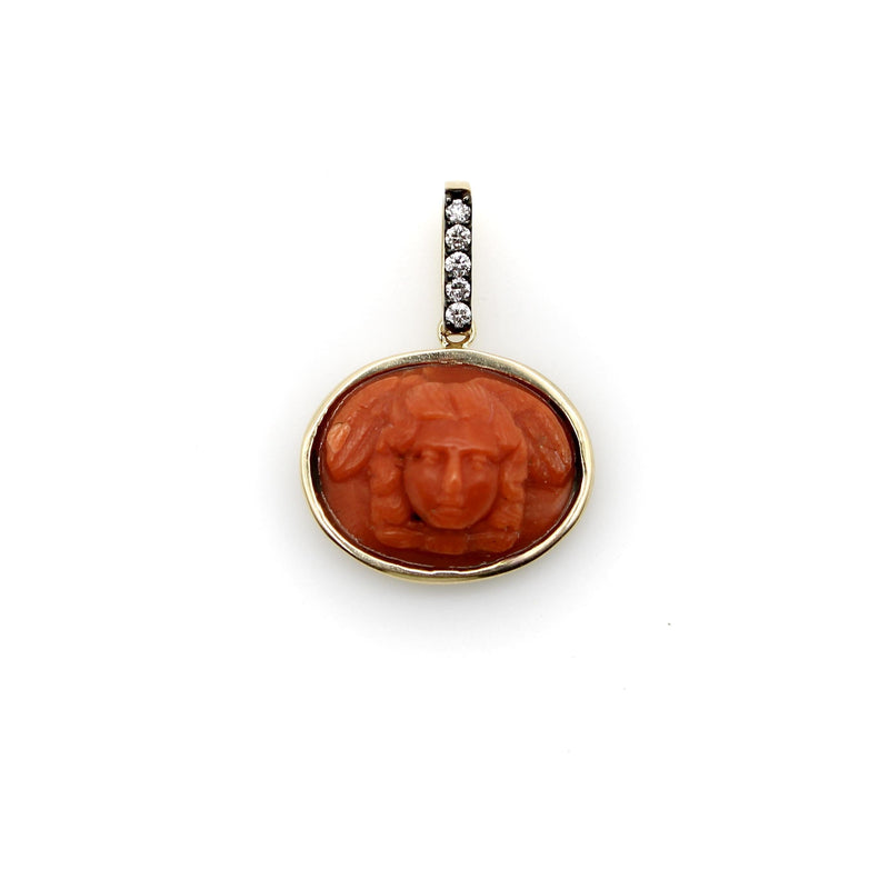 14K Gold Signature Victorian Coral Winged Angel Pendant with Diamonds Pendant, Charm Kirsten's Corner 