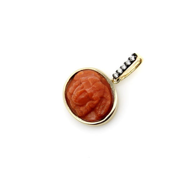 14K Gold Signature Victorian Coral Winged Angel Pendant with Diamonds Pendant, Charm Kirsten's Corner 