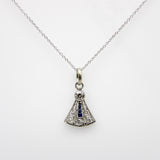 Art Deco 14K White Gold Diamond and Sapphire Pendant on 14K Gold Chain Kirsten's Corner 